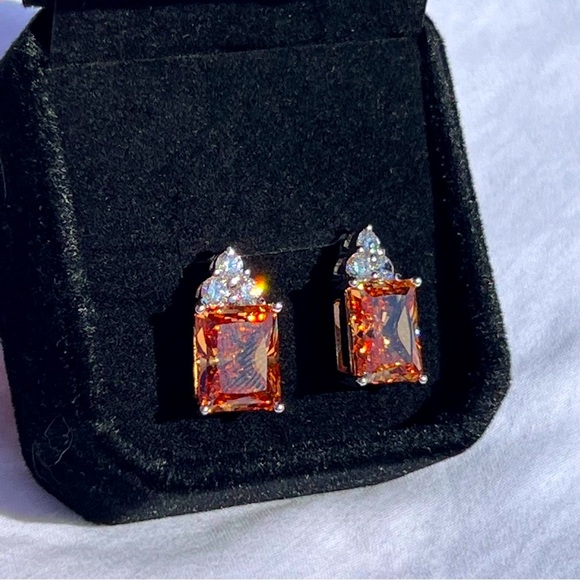 24 Ct Champaign Topaz Diamond Stud Earrings White Gold Gemstone NEW - Picture 4 of 7